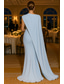 voordelige Baljurken Avondjurken-Strak kolom Strijksleep Baljurk met cape Avondjurken Formele kleding Elegant Celebrity-Stijl Korte mouw Strakke ronde hals Tuinfeest Bruiloft Stretch crêpe met Ruches Shawl