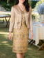 economico Set di abiti per la mamma-Abito a due pezzi in stile tubino  colonna abito da cocktail a lunghezza tè set di vestiti abito per invitata a matrimonio abito per madre della sposa maniche lunghe scollo a V elegante vintage festa