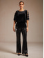 cheap Dressy Blouses-Women's Velvet Dressy Tops Beaded Cut Out Elegant Party Half Sleeve Crew Neck Cold Shoulder Long Tops Evening Party Party Evening Wear Black Spring, Fall, Winter, Summer