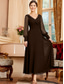 preiswerte Knöchellänge-A-Linie Bodenlang Knöchellänge Partykleid Cocktailkleid Kleid für Hochzeitsgäste Brautmutterkleid Langarm V Ausschnitt Elegant Minimalistisch Formell Hochzeitsgast Chiffon mit Gerafft Einfarbig