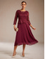 ieftine Rochie simplă-Pentru femei Rochii Midi Rochie A line Elegant Serată Invitat la nunta Dantelă Fit regulat Culoare solidă Lungime Manșon 3/4 Stil Nautic Roșu Vin