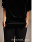 cheap Dressy Blouses-Women's Velvet Dressy Tops Beaded Cut Out Elegant Party Half Sleeve Crew Neck Cold Shoulder Long Tops Evening Party Party Evening Wear Black Spring, Fall, Winter, Summer