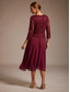 ieftine Rochie simplă-Pentru femei Rochii Midi Rochie A line Elegant Serată Invitat la nunta Dantelă Fit regulat Culoare solidă Lungime Manșon 3/4 Stil Nautic Roșu Vin