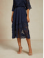 abordables Faldas de gasa-Mujer Elegante Casual Midi Media cintura Faldas Floral Encaje Volante Dobladillo irregular Microelástico Cita Casual Diario Azul Marino Primavera, Otoño, Invierno, Verano