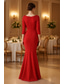 billiga Mermaid kvällsklänningar-Sjöjungfru trumpet Golvlång Kvälls klänningar Elegant 3/4 ärm Båthals Bröllop Formell Stretch crepe med Rosett(er) Krusad Slits