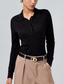 baratos suéter feminino-Suéter polo feminino de malha com gola polo de cor sólida e manga comprida, minimalista, de mistura de lã, formal, para trabalho, diário, primavera/outono