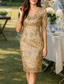 economico Set di abiti per la mamma-Abito a due pezzi in stile tubino  colonna abito da cocktail a lunghezza tè set di vestiti abito per invitata a matrimonio abito per madre della sposa maniche lunghe scollo a V elegante vintage festa