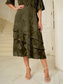 cheap Chiffon Skirts-Women's Elegant Casual Midi Mid Waist Skirts Floral Lace Ruffle Irregular Hem Micro-elastic Date Casual Daily Olive Spring, Fall, Winter, Summer