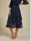 abordables Faldas de gasa-Mujer Elegante Casual Midi Media cintura Faldas Floral Encaje Volante Dobladillo irregular Microelástico Cita Casual Diario Azul Marino Primavera, Otoño, Invierno, Verano