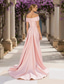 billiga Ballgowns för kvällsbruk-Balklänning Svepsläp Kvälls klänningar Balklänning med överkjol Formell klädsel Elegant glittrande Kändis Stil Ärmlös Över axeln Trädgårdsfest Bröllop Stretchig satäng med Plisserat Veckad