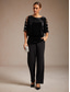 cheap Dressy Blouses-Women's Velvet Dressy Tops Beaded Cut Out Elegant Party Half Sleeve Crew Neck Cold Shoulder Long Tops Evening Party Party Evening Wear Black Spring, Fall, Winter, Summer
