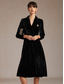 baratos Vestido Simples-Mulheres Vestido midi Vestido A Line Elegante Festa de Noite Normal Côr Sólida Manga Longa Decote V Preto