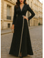 preiswerte Smokingkleider-Damen Smokingkleid A-Linie Hochzeit Formell 4-Wege-Stretchgewebe Elegant Glitzernd Langarm Bodenlang V Ausschnitt Doppelreihig