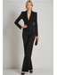 abordables Robes de smoking-Deux Pièces simple boutonnage Longueur au sol Robe de Mère de Mariée  manche longue Col en V Élégant Formel robe demoiselle d honneur Mélange Lin-Coton avec Couleur Unie