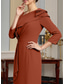 preiswerte Teelänge-Schlauchkleid Tee-Länge Partykleid Cocktailkleid Kleid für Hochzeitsgäste Brautmutterkleid Langarm Quadrathals Elegant Minimalistisch Formell Hochzeitsgast Stretchstoff mit Gerafft Perlenstickerei