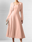 preiswerte Mamas Kleidersets-Zweiteilig A-Linie Knöchellänge Kleid für Hochzeitsgäste Zweiteiliges Kleid Brautmutterkleid Langarm Spaghettiträger Elegant Einfach Cocktailparty Semi-Formal Stretchstoff mit Einfarbig