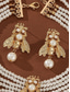 preiswerte Hochzeit ACC-Perlen-Bienen-Schmuckset für Damen – elegante, mehrreihige Choker-Halskette und Ohrhänger mit goldfarbenem Insektenmotiv für Partys, Hochzeiten und Vintage-Looks
