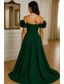 preiswerte A-Linie Abendkleider-A-Linie Bodenlang Abendkleid Festliche Kleidung Elegant Glitzernd Ärmellos Schulterfrei Hochzeit Formell Capes Satin mit Schulterblume