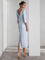 billiga Ankel längd-Åtsmitande Ankellång Festklänning Cocktail klänning Bröllopsgästklänning Klänning till brudens mor 3/4 ärm Rund hals Elegant Formell Stretch crepe med Applikationsbroderi Enfärgat