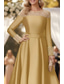cheap Ankle Length-A-Line Ankle Length Party Dress Cocktail Dress Wedding Guest Dress Mother of the Bride Dress Long Sleeve Off Shoulder Elegant Formal Satin with Pearls
