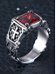 رخيصةأون مجوهرات رجالية-خاتم صليب قوطي للرجال - مادة سبائك، تصميم أحجار كريمة باللونين الأسود والأحمر، طراز عتيق مع زخارف دينية، هدية عيد الميلاد المثالية للمناسبات الرسمية وغير الرسمية