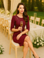 abordables Longueur du thé-Robe de bal en colonne fourreau longueur genoux robe de fête robe cocktail robe d'invité de mariage robe de la mère de la mariée manches 3/4 col rond élégante vintage fête avec broderie