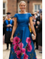 preiswerte Knöchellänge-A-Linie Knöchellänge Partykleid Cocktailkleid Kleid für Hochzeitsgäste Brautmutterkleid Kurzarm Bateau-Ausschnitt Elegant Formell Hochzeitsgast Satin mit Blume