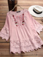 billiga Enkla blusar-Dam Popover skjorta Casual skjorta Blus Rynkad Spets Lappverk Slät Elegant Mode Streetwear 3/4 ärm Rund hals Knyt hals Vanliga toppar Utomhus Helgdag Utekväll Blå Svart Vit Gul Rodnande Rosa Sommar
