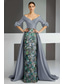 billiga Ballgowns för kvällsbruk-A-linje Åtsmitande Golvlång Pärlbroderad Formell klädsel Klänning för brudens mor Kvälls klänningar Elegant Hög split 3/4 ärm Över axeln Bröllop Formell Satäng med Blomtryck Slits Applikationsbroderi