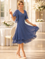 voordelige Jurkensets voor mama-Tweedelig A-lijn Over de knie Bruiloft gast jurk Moeder van de bruid jurk Korte mouw V-hals Elegant Grote maten Bruiloft gast Bruiloft Chiffon Wrap inbegrepen Korte Jas Jurken met Kralen Geplooid