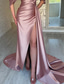 cheap Ball Gown Evening Dresses-Mermaid Trumpet Court Train Evening Gown Ball Gown with Overskirt Formal Dress Elegant Celebrity Style Silky Sleeveless Sweetheart Garden Party Wedding Satin with Pleats Ruched Slit