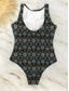 billiga One-piece-baddräkter-Damernas baddräkt 1-delad smickrande boho monokini trosor magkontroll hög midja smal rygglös för semestern på stranden blommig grafisk rund hals ärmlös baddräkt