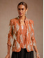 billige Blusedresser for kvinner-Dame Topper med paljetter Tvillingsett Paljetter Fjær Elegant 3/4 ermer Kinesisk Krave Vanlige topper Bryllupsgjest Oransje Vår Høst