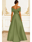 billiga Ballgowns för kvällsbruk-A-linje Golvlång Pärlbroderad Formell klädsel Klänning för brudens mor Kvälls klänningar Balklänning med överkjol Formell klädsel Elegant Hög split Kortärmad Över axeln Bröllop Formell Satäng Spets