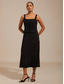 זול שמלות פשוטות-בגדי ריקוד נשים שמלת מידי שמלה בגזרה ישרה אלגנטית צבע אחיד ללא שרוולים צווארון מרובע שחור