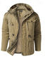 voordelige Cargo Jassen-Voor heren Winterjas Fleecejack Vrijetijdsjas Casual Dagelijks Thermisch Warm Zak Volledige ritssluiting Herfst Winter Effen Streetwear Dagelijks Capuchon Normaal blauw Zwart Bruin Khaki Leger Groen
