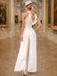 preiswerte Overalls für Mütter-Overalls Bodenlang Abiballkleider Elegant Ärmellos Ein-Schulter Hochzeitsgast Ferien Satin mit Rüschen Drapierung
