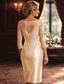 halpa Teen pituus-Tuubi Polvipituinen Juhlamekko Coctail-asu Häävieraspuku Morsiammen äidin asu 3/4 hiha Pyöreä Tyylikäs Häävieras Mulperisilkki kanssa Applikaatiot