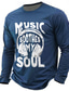 cheap Men's Funny T shirts-Men's Music T Shirt Long Sleeve T shirt 3D Print Crew Neck Shirt Daily Casual Daily Travel Party Blue Black Red Summer Spring Fall Clothing Apparel S M L XL XXL XXXL