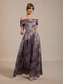 levne květinové šaty-Dámské Maxi šaty Fit A Flare šaty Šaty na rameno Elegantní Večerní oslava Žakár Kov Běžný Květinový Bez rukávů Pod rameny Fialová