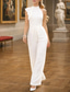 preiswerte Overalls für Mütter-Overalls Bodenlang Abiballkleider Elegant Ärmellos Ein-Schulter Hochzeitsgast Ferien Satin mit Rüschen Drapierung