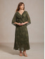 abordables Robes en chiffon-Femmes Robe maxi Robe en Chiffon Élégant Quotidien Plage Vacances Dentelle Coupe régulière Fleuri Manche 3/4 Col en V Olive