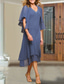 voordelige Jurkensets voor mama-Tweedelig A-lijn Over de knie Bruiloft gast jurk Moeder van de bruid jurk Korte mouw V-hals Elegant Grote maten Bruiloft gast Bruiloft Chiffon Wrap inbegrepen Korte Jas Jurken met Kralen Geplooid