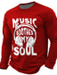 cheap Men's Funny T shirts-Men's Music T Shirt Long Sleeve T shirt 3D Print Crew Neck Shirt Daily Casual Daily Travel Party Blue Black Red Summer Spring Fall Clothing Apparel S M L XL XXL XXXL
