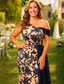 abordables Robes de bal-Ligne A Longueur au sol Broderie perlée Robe de Cérémonie Robe de la mère de la mariée Robes de Quinceanera Élégant Fête Grande taille Sans manches Épaules Dénudées Soirée Mariage avec Imprimé floral