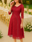 abordables Longueur du thé-Robe colonne A-line longueur thé Robe en dentelle Robe de bal Robe de fête Robe Maman de la mariée 3/4 Manches Décolleté en V Décolleté en arrondi Élégante Vintage Fête en dentelle avec perles.
