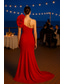 abordables Robes de Soirée Sirène-Sirène Trompette Traîne Balayage Robes de Bal Robe de Soirée Tenue de soirée Élégant Sans manches Une Épaule Fête de jardin Mariage Organza Crêpe Extensible avec Fleur d'Épaule