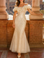 billige Havfrue Kveldsdrakter-Havfrue Trumpet Gulvlengde Formelle Kjoler Kveldsdrakt Quinceanera-kjoler Elegant Fest Uten Ermer Av Skuldre Kveldsfest Bryllup med Broderte Blomster