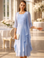 abordables Ensembles de robes pour maman-Deux Pièces Ligne A Mi-long Robe d'invité de mariage Robe de Mère de Mariée  Sans manches Col Rond Élégant robe demoiselle d honneur Fête de mariage Chiffon Dentelle Robes avec Veste avec Plis
