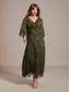 abordables Robes en chiffon-Femmes Robe maxi Robe en Chiffon Élégant Quotidien Plage Vacances Dentelle Coupe régulière Fleuri Manche 3/4 Col en V Olive